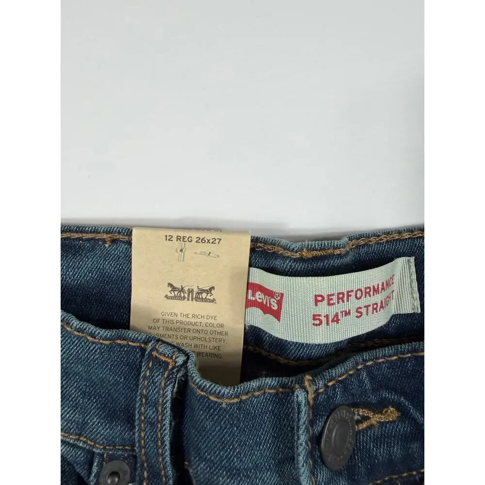 NEW Levi’s 514 Straight Performance Boys Medium Wash Jeans Size 12 Regular 26x27
